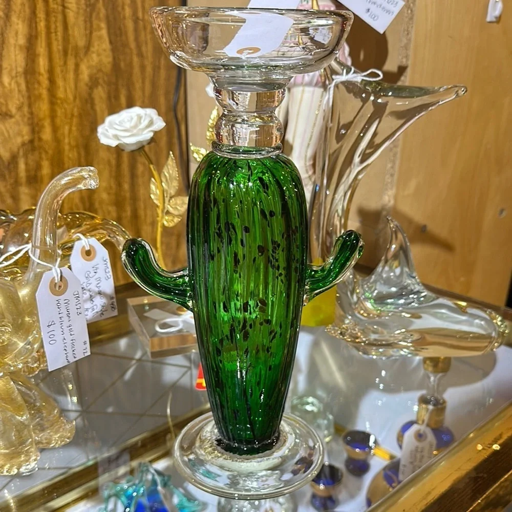 Pier 1 hand blown Glass Cactus Art Piece